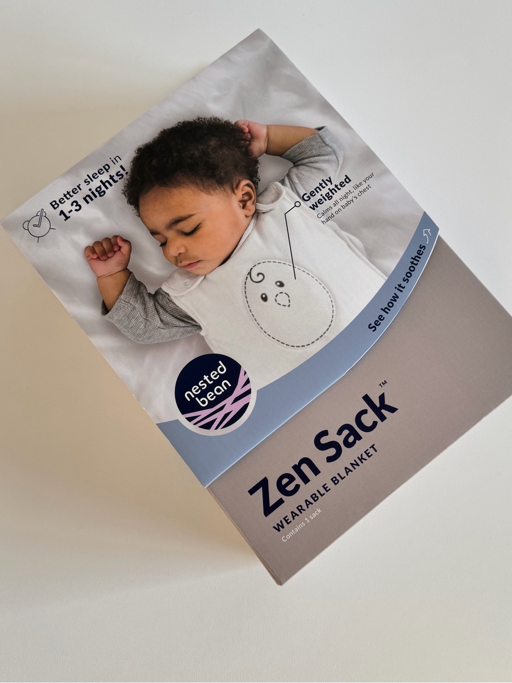 Nested Bean Zen Sack Wearable Blanket in White and Light Gray